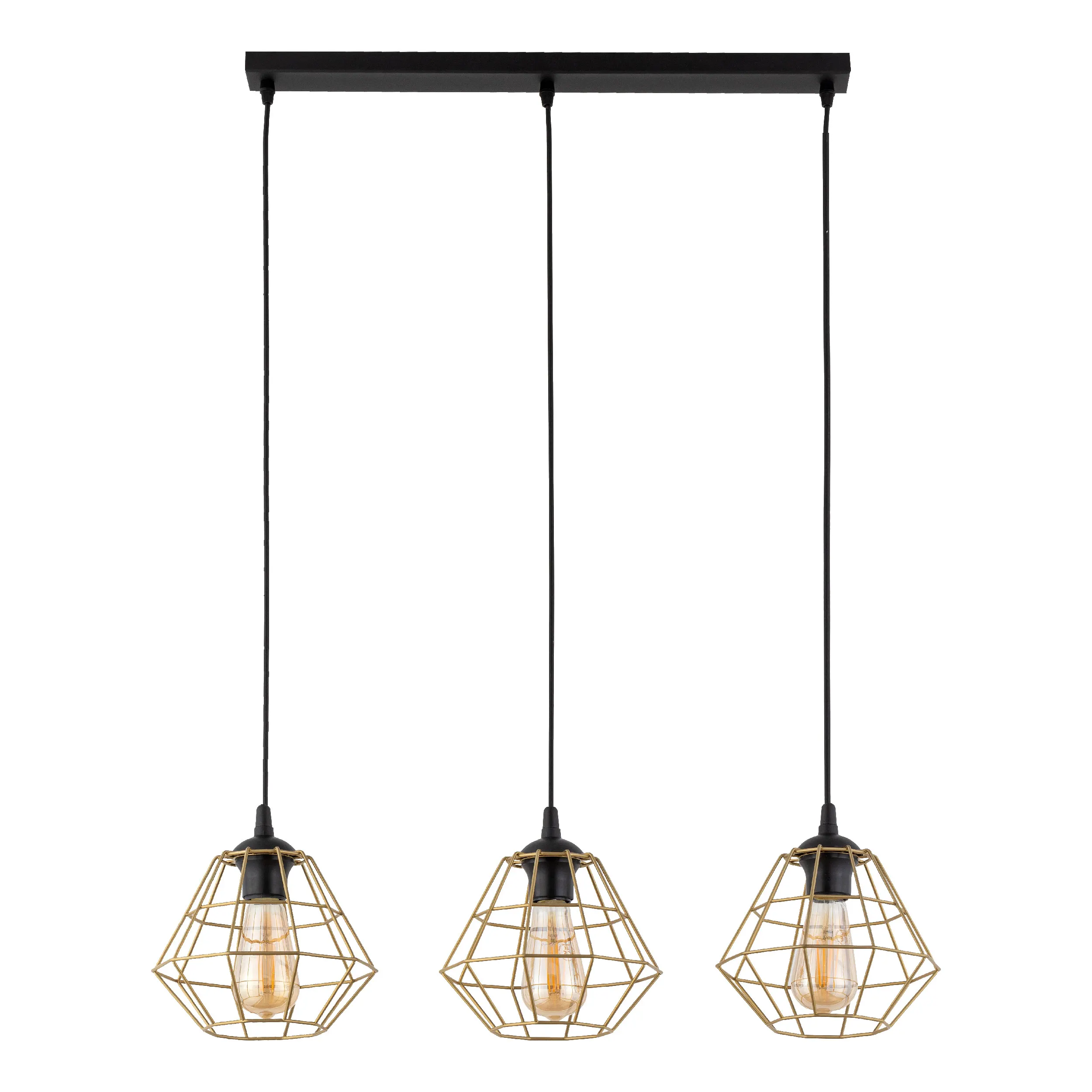 Lampa wisząca DIAMOND na czarnej listwie ze złotymi elementami 100x78x22cm