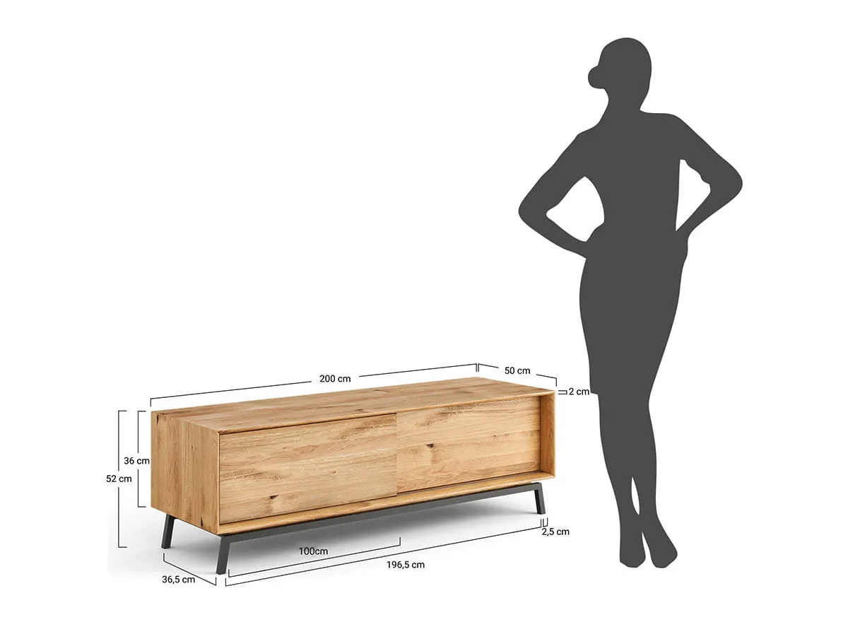 Szafka RTV MODERN LOFT 2-drzwiowa 200x50x52 cm - dąb olejowany - PLMOL07D