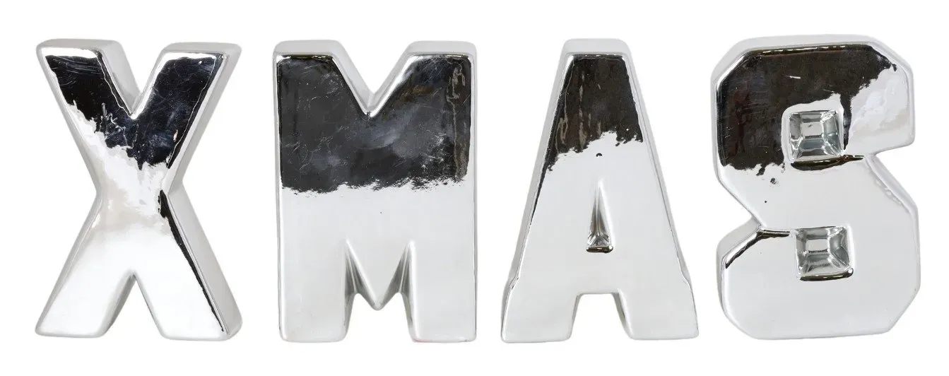 LITERY napis ceramiczny "XMAS" srebrny LITERY napis ceramiczny "XMAS" srebrny