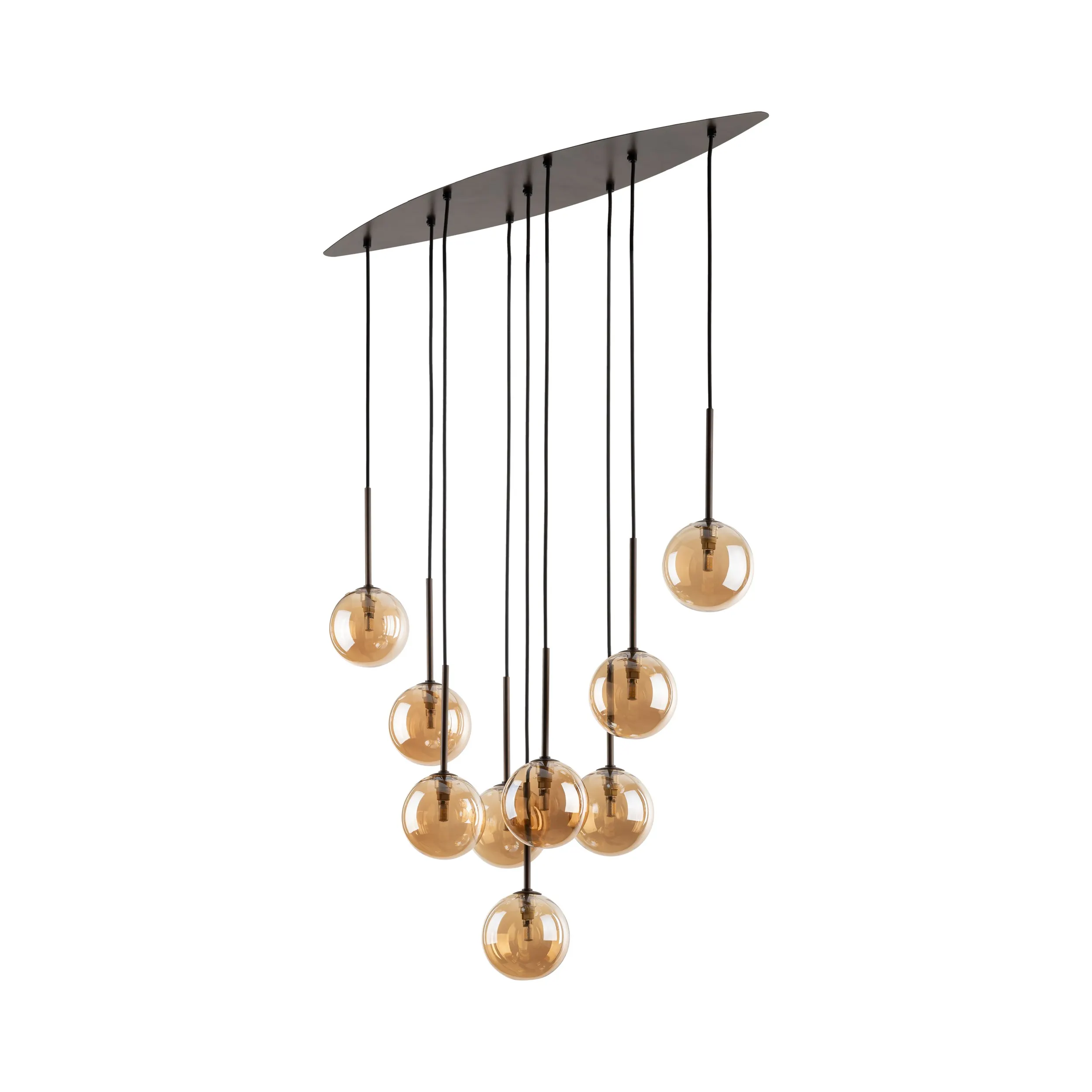 Lampa sufitowa ESTERA brązowa z bursztynowymi okrągłymi szklanymi kloszami 148x90x24cm