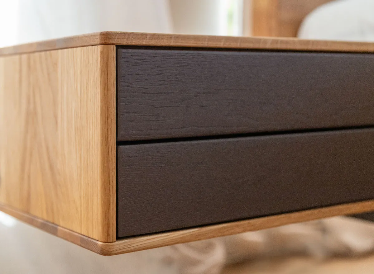 Szafka nocna dębowa wisząca z 2 szufladami SORA Dębowy Sen dąb olejowany grafit - ZINAK5_F