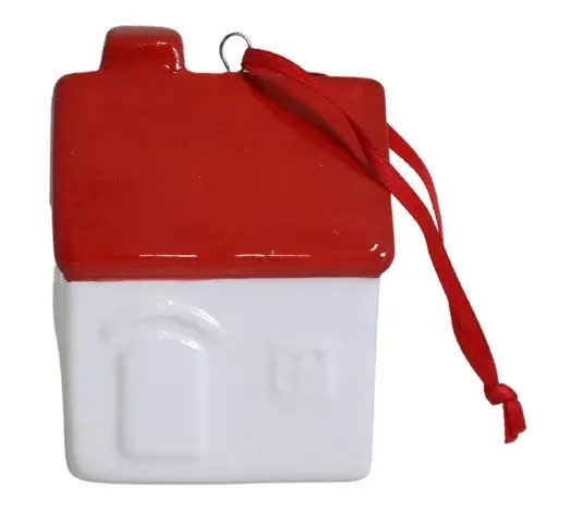 Zawieszka ceramiczna DOMEK z czerwonym dachem biały