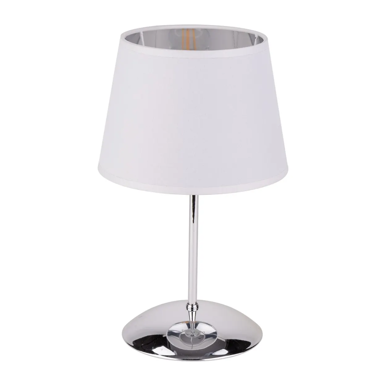 Lampka nocna GLORY chromowana z białym abażurem 33x20cm Lampka nocna GLORY chromowana z białym abażurem 33x20cm