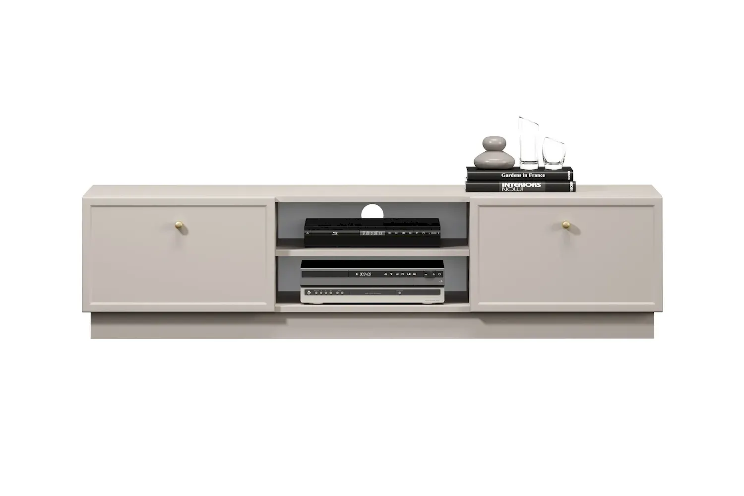 Szafka RTV z 2 szufladami LORINI 150 - cashmere gałka złota cokół - B_166813