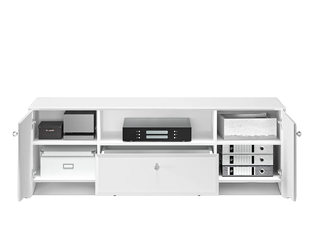 Szafka RTV 2-drzwiowa z szufladą GLAMOUR 03 z oświetleniem - biały połysk - 1GLAM03-001