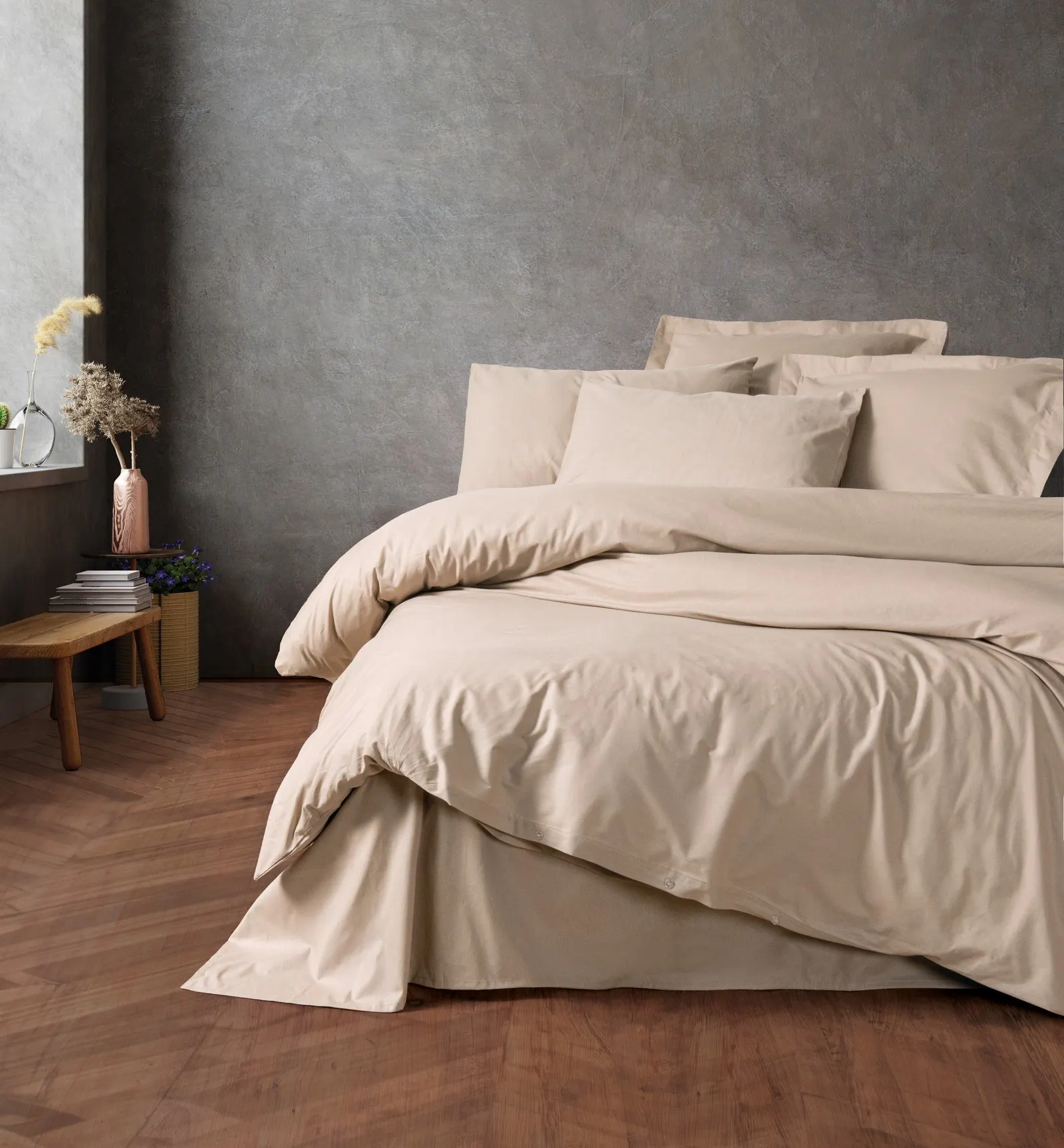 Komplet pościeli PLAIN 135x200 poszewka 80x80 cm beżowy — zdjęcie 2