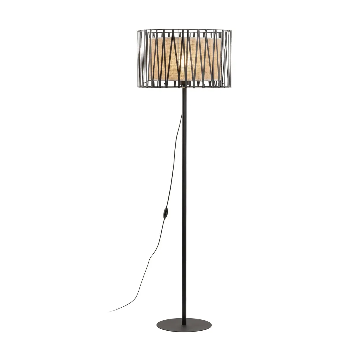 Lampa podłogowa HARMONY NATURE czarna rattanowa w środku 158x50cm - TK_5890
