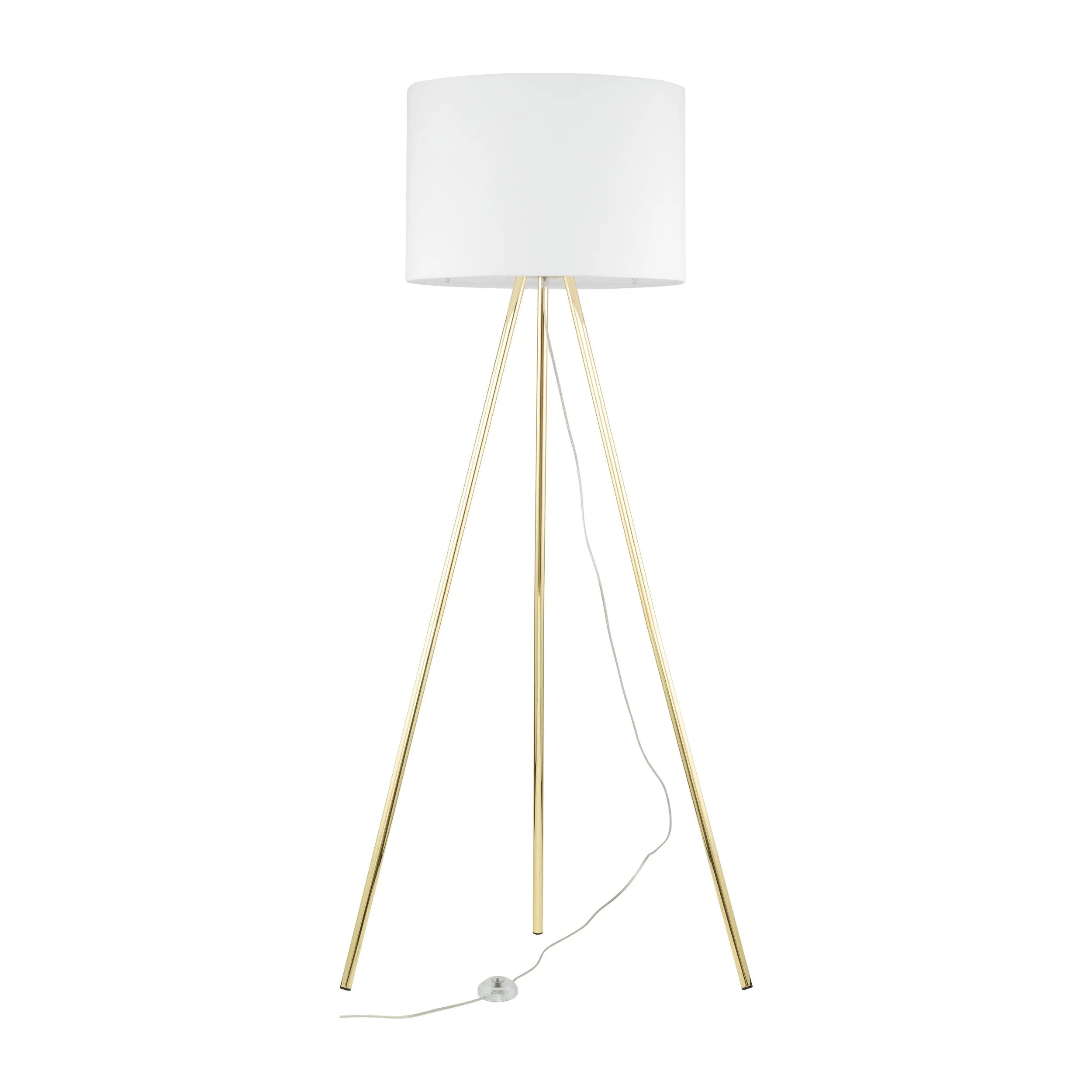 Lampa podłogowa UMBERTO złota z białym okrągłym kloszem na metalowych nogach 150x50cm