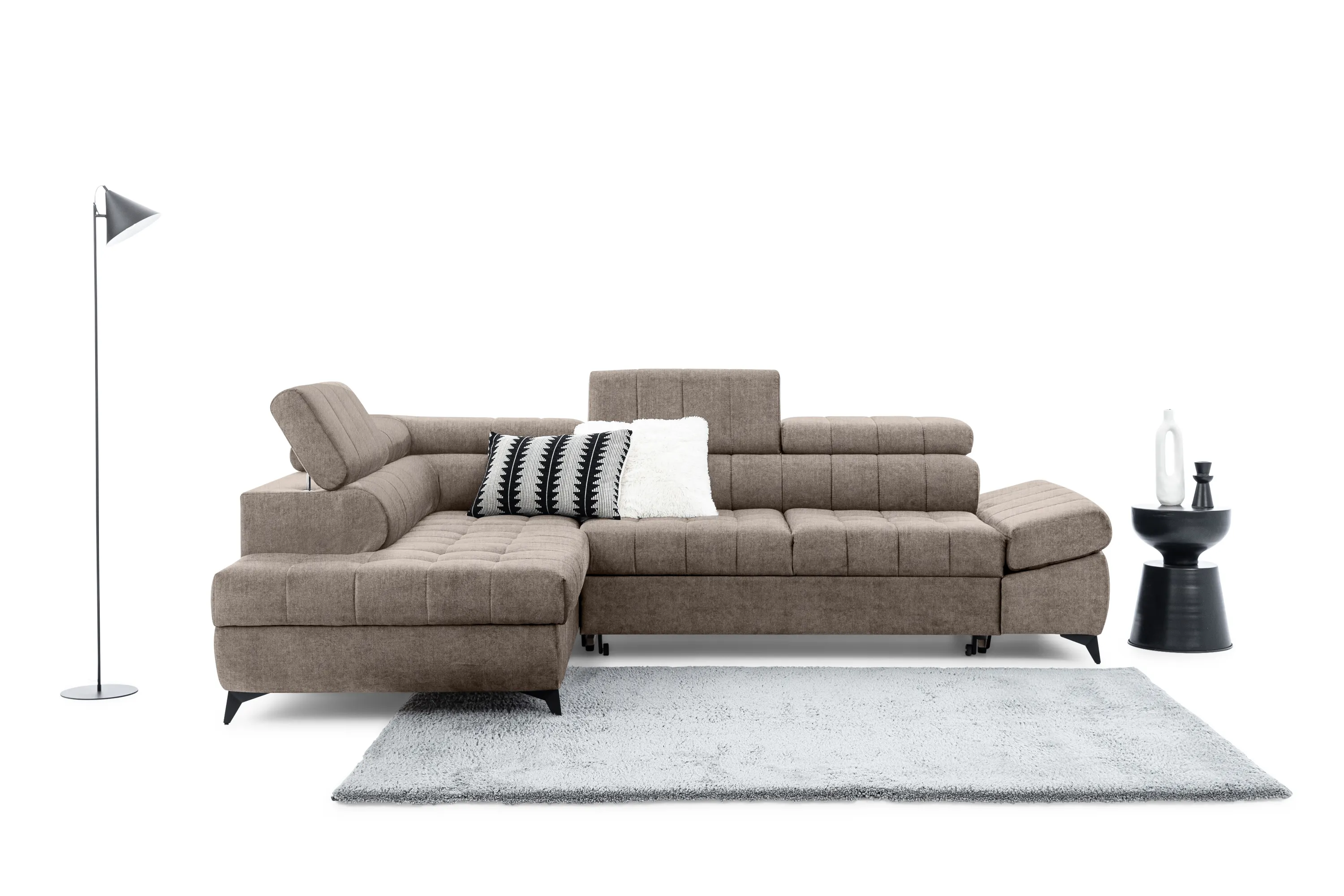 Narożnik lewostronny VALORIS L regulowane zagłówki i podłokietniki tkanina Vogue 4 brązowy - B_162917