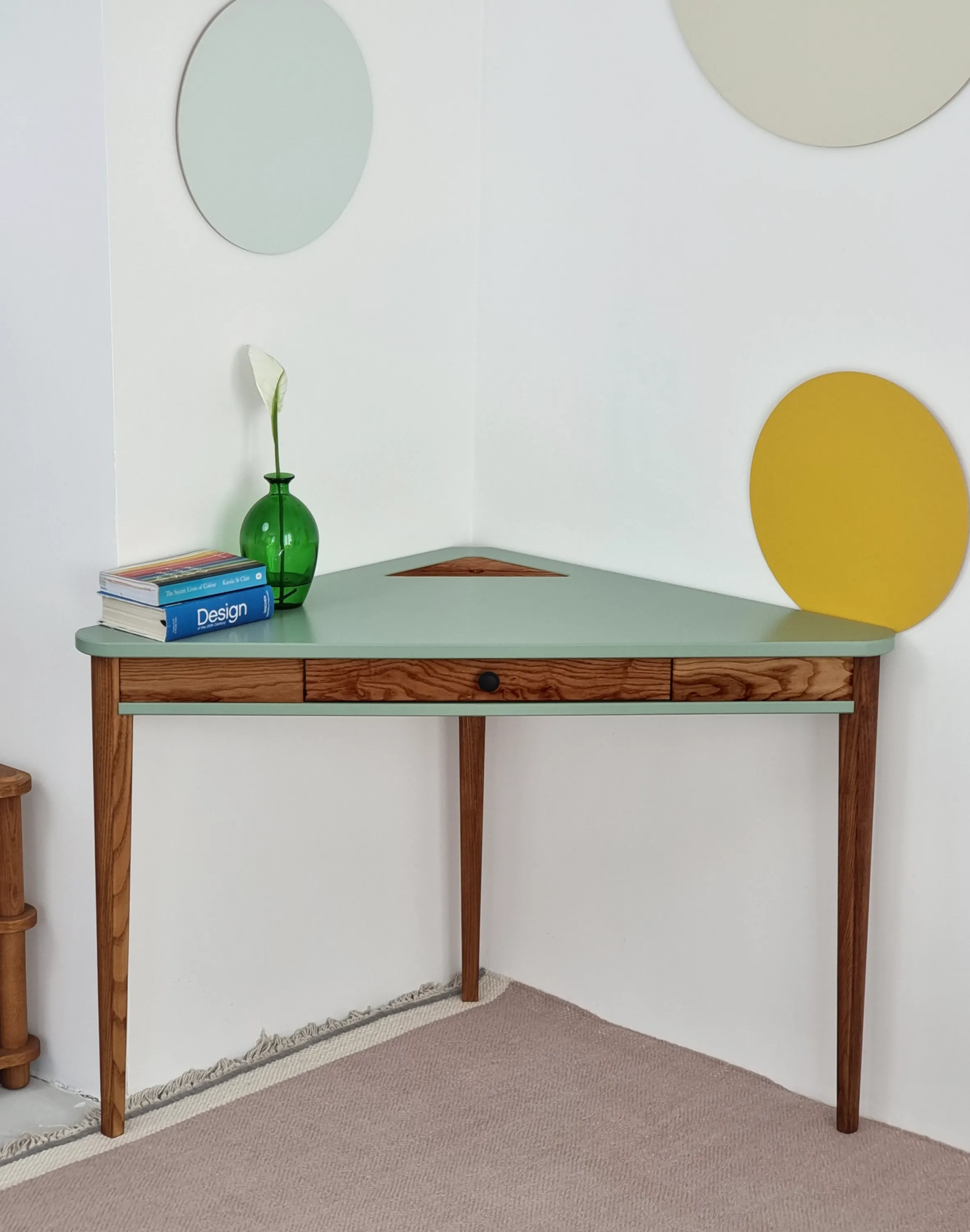 Biurko narożne z szufladą ASHME 114x85 kremowy blat/ciemne jesionowe nogi - NRGBACD_OAK_2