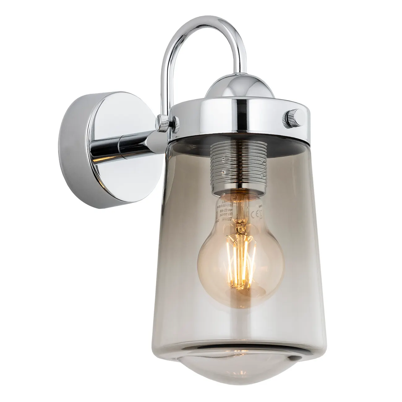 Kinkiet PASADENA metalowy chrom dymione szkło 26x12 cm