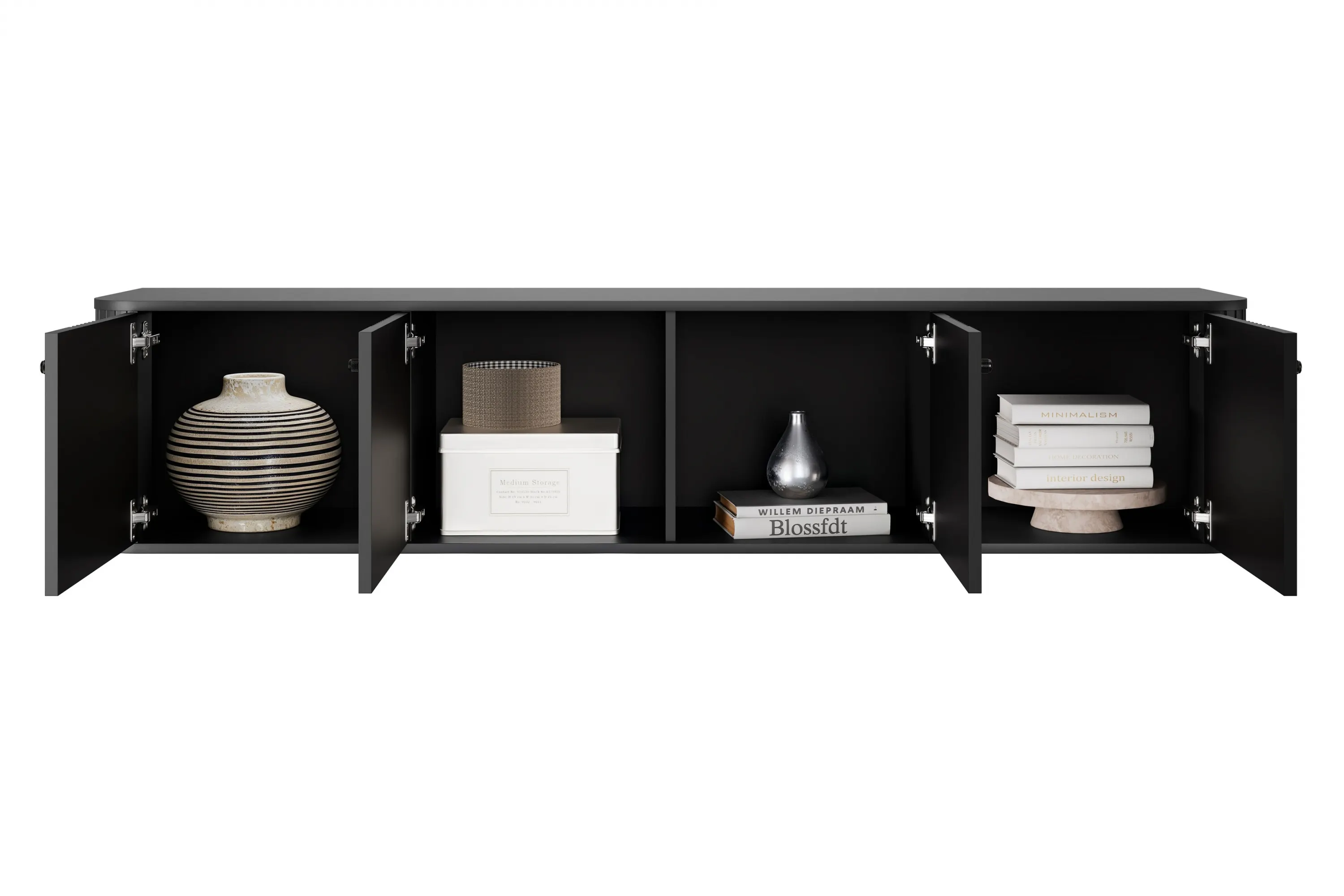 Szafka RTV wisząca 4-drzwiowa VESPER RTV 187 ryflowany front czarna czarne uchwyty - B_163781