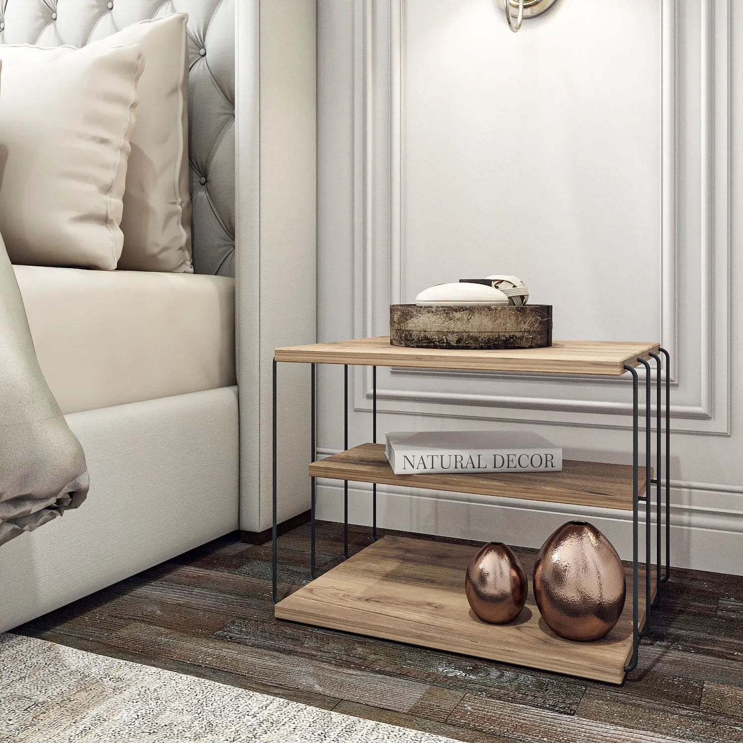 Stolik boczny wielofunkcyjny LIFON 50x40 cm sosna atlantycka na czarnym stelażu - ASI_854KLN2813