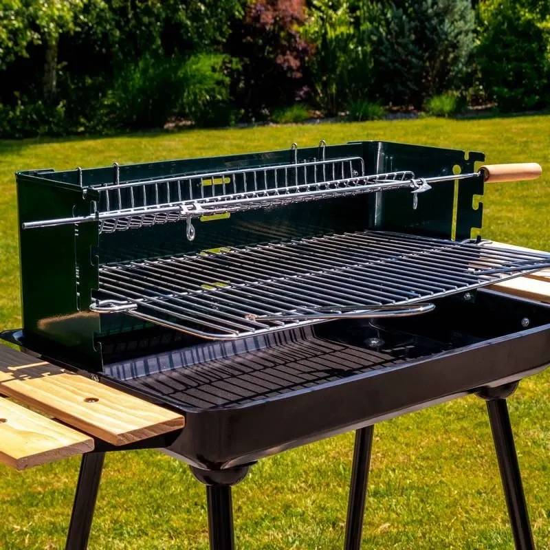 Grill węglowy z rożnem MIR244 na kółkach drewno stalowy czarny — zdjęcie 8