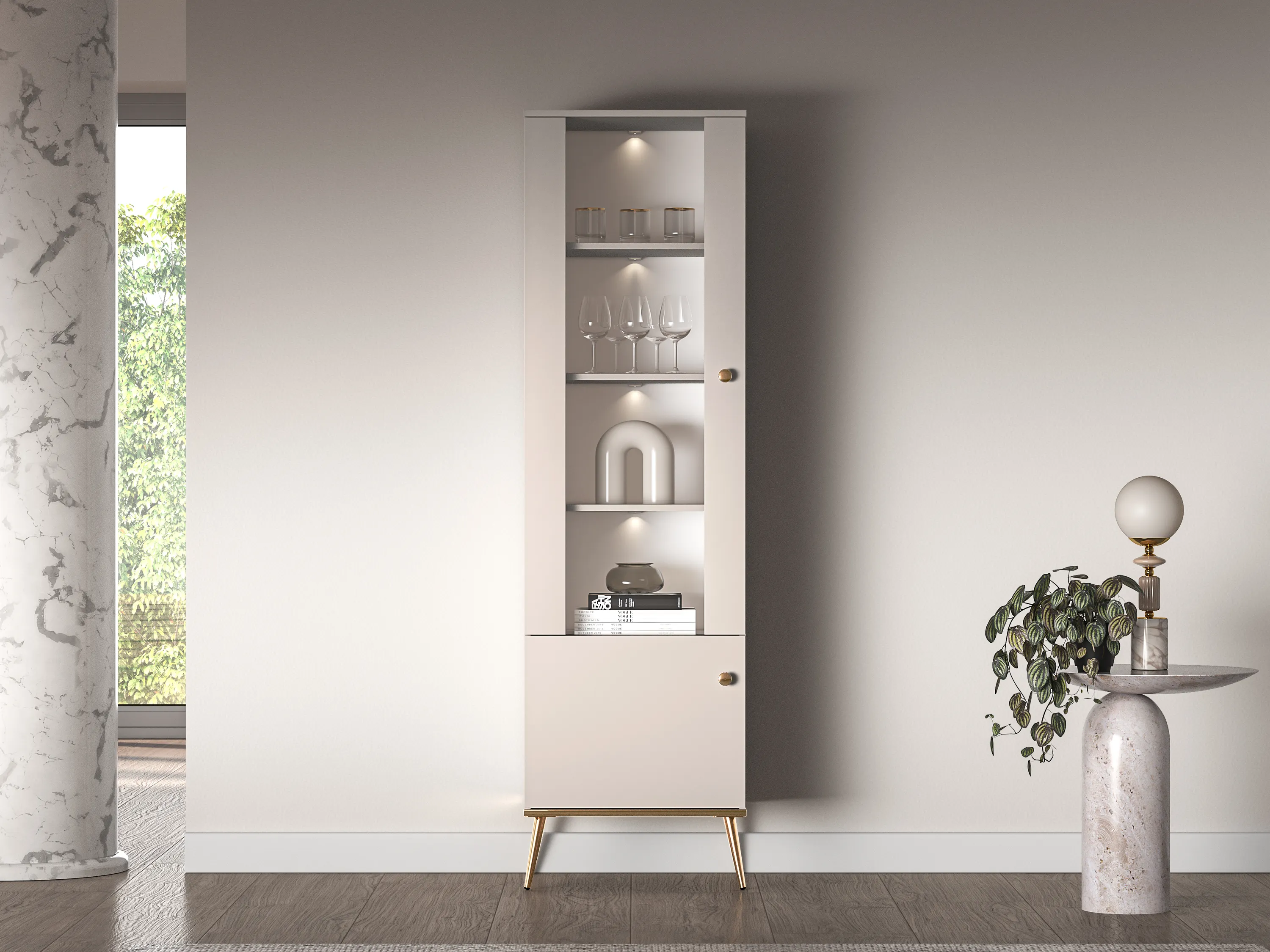 Witryna 2-drzwiowa SELGIN 01 kaszmirowy, złoty - 1SELG01-001