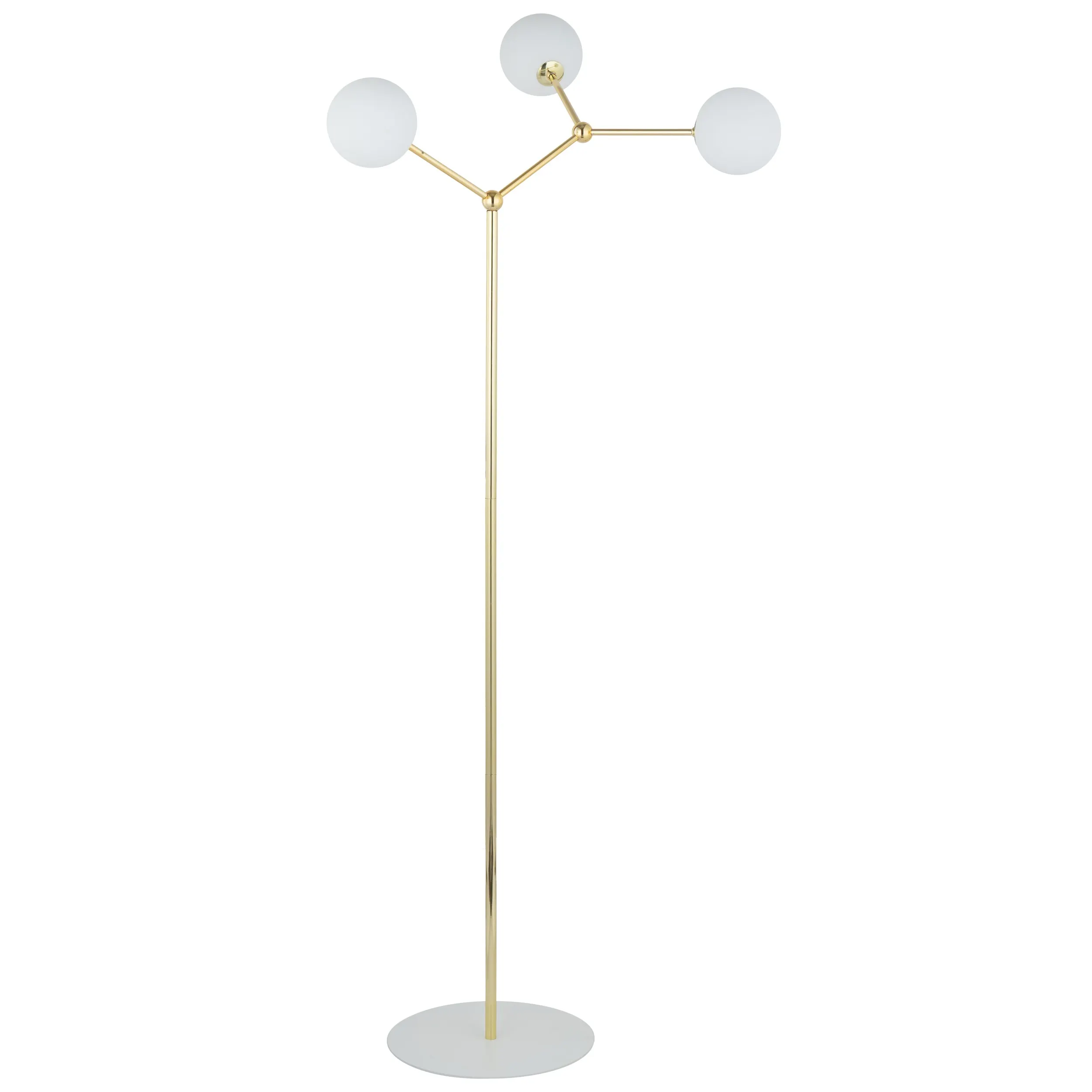 Lampa podłogowa FAIRY złota z białymi szklanymi okrągłymi kloszami na białej metalowej podstawie 150x63x48cm - TK_5438