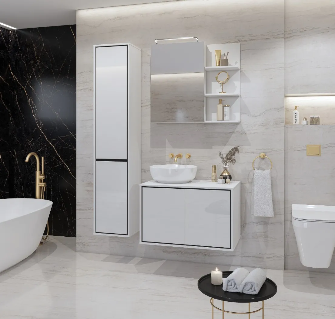 Szafka wisząca IRVINE 1-drzwiowa z lustrem - biały połysk - 309WNP20