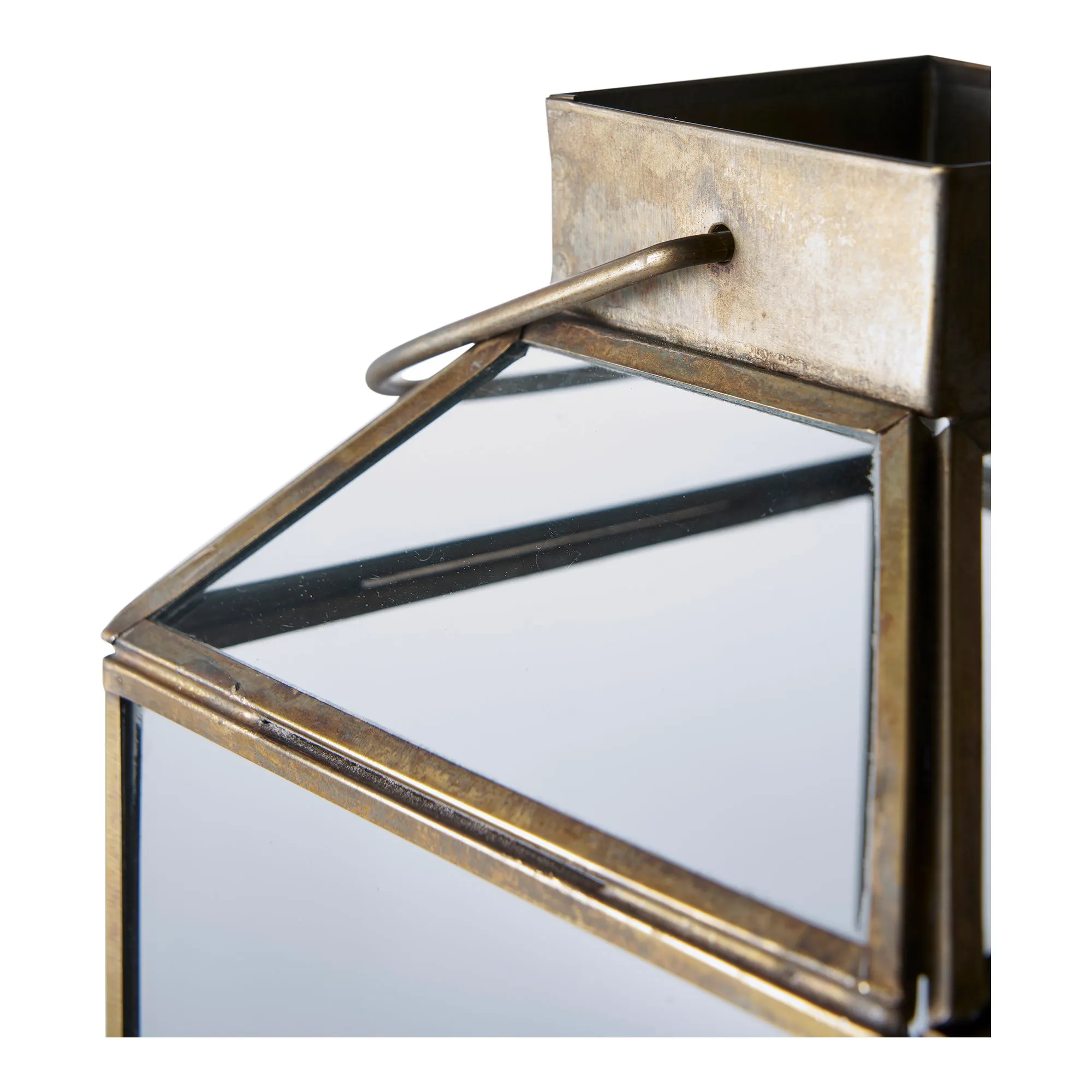 Latarnia MYSORE metal szkło szer.13 cm wys.35 cm wygląd antycznego mosiądzu - 6407529