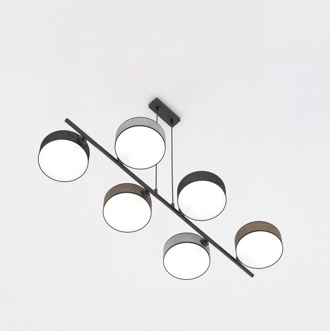 lampa sufitowa, kinkiet sufitowy, lampa z półkulami, metalowa konstrukcja, biało-czarna