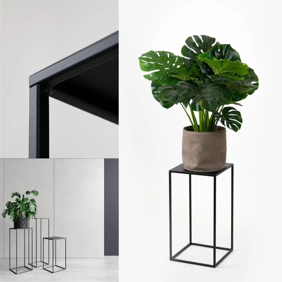 Kwietnik stojący metal drewno BREST S czarny - LD_TZ000154