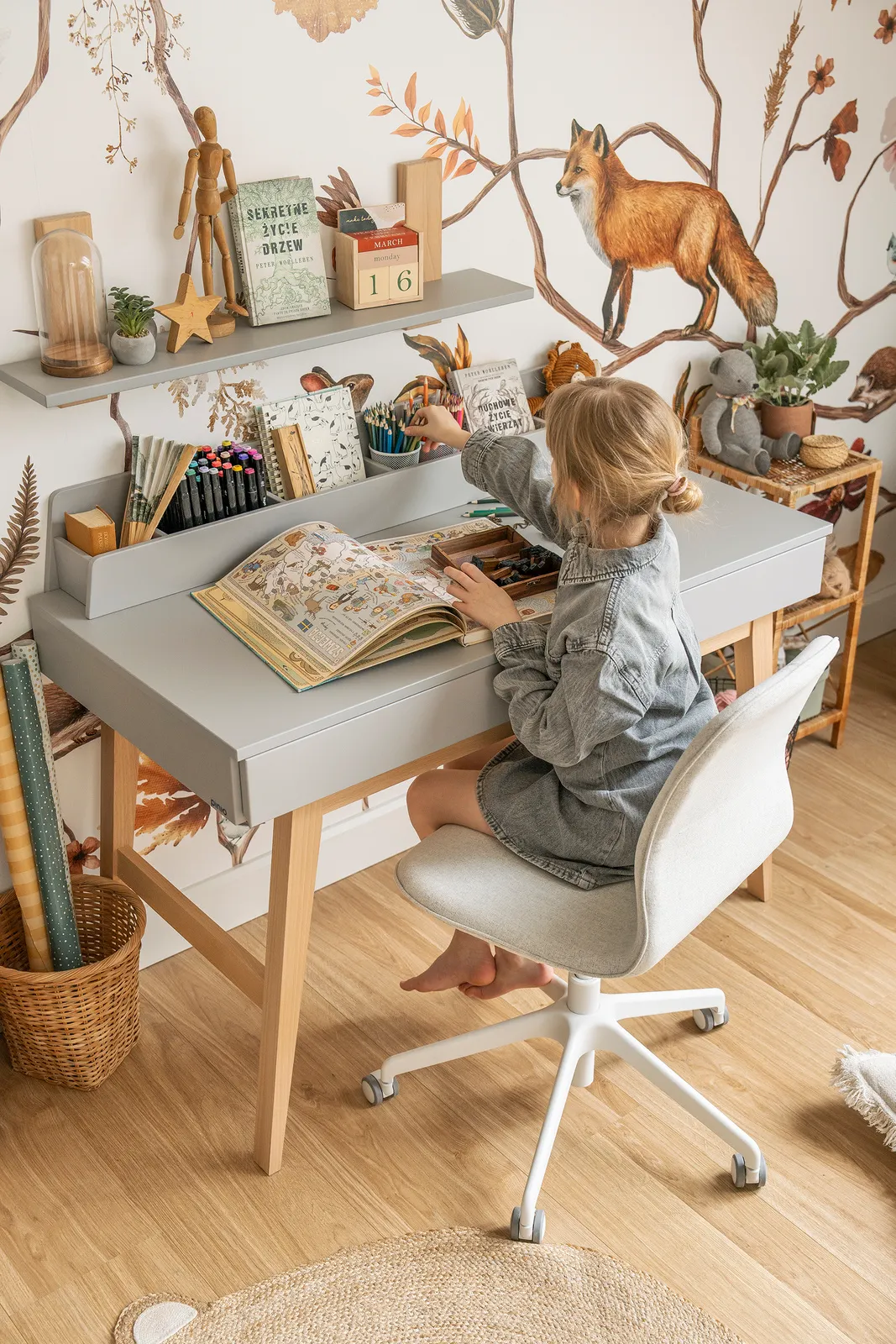 Biurko wysokie z 2 szufladami SWING 120 cm szare - PIN_034-506-197