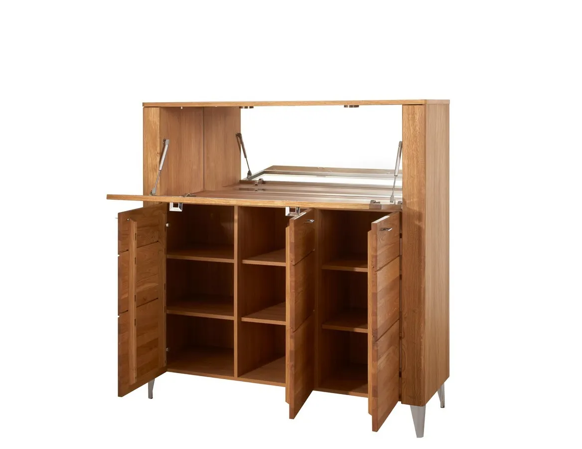 Witryna 3-drzwiowa LATINA 48 drewniana z barkiem i lustrem wewnątrz - dąb miodowy 134x126x42cm - TH-100-1475