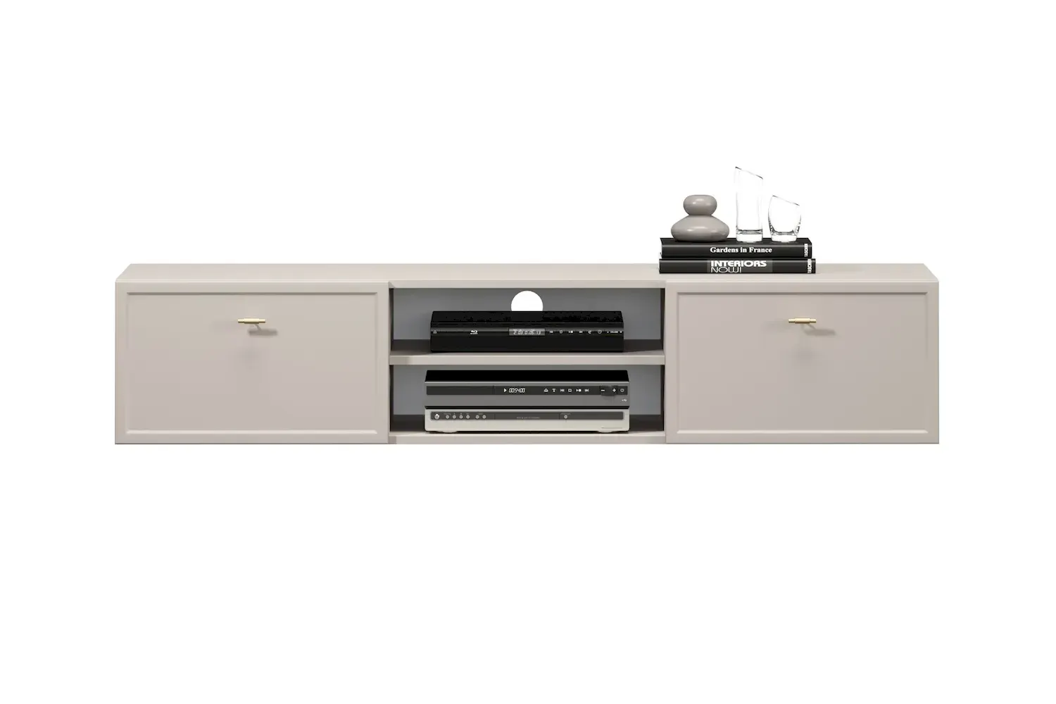 Szafka RTV wisząca z 2 szufladami LORINI 150 - cashmere uchwyt T-bar złoty - B_166823