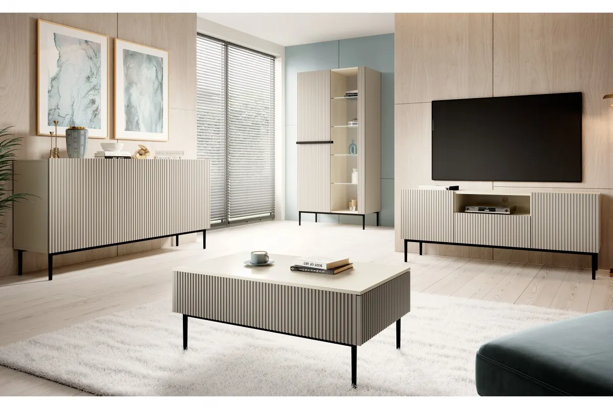 Komoda NICOLE 150 3-drzwiowa - kremowa - czarny stelaż - B_55553