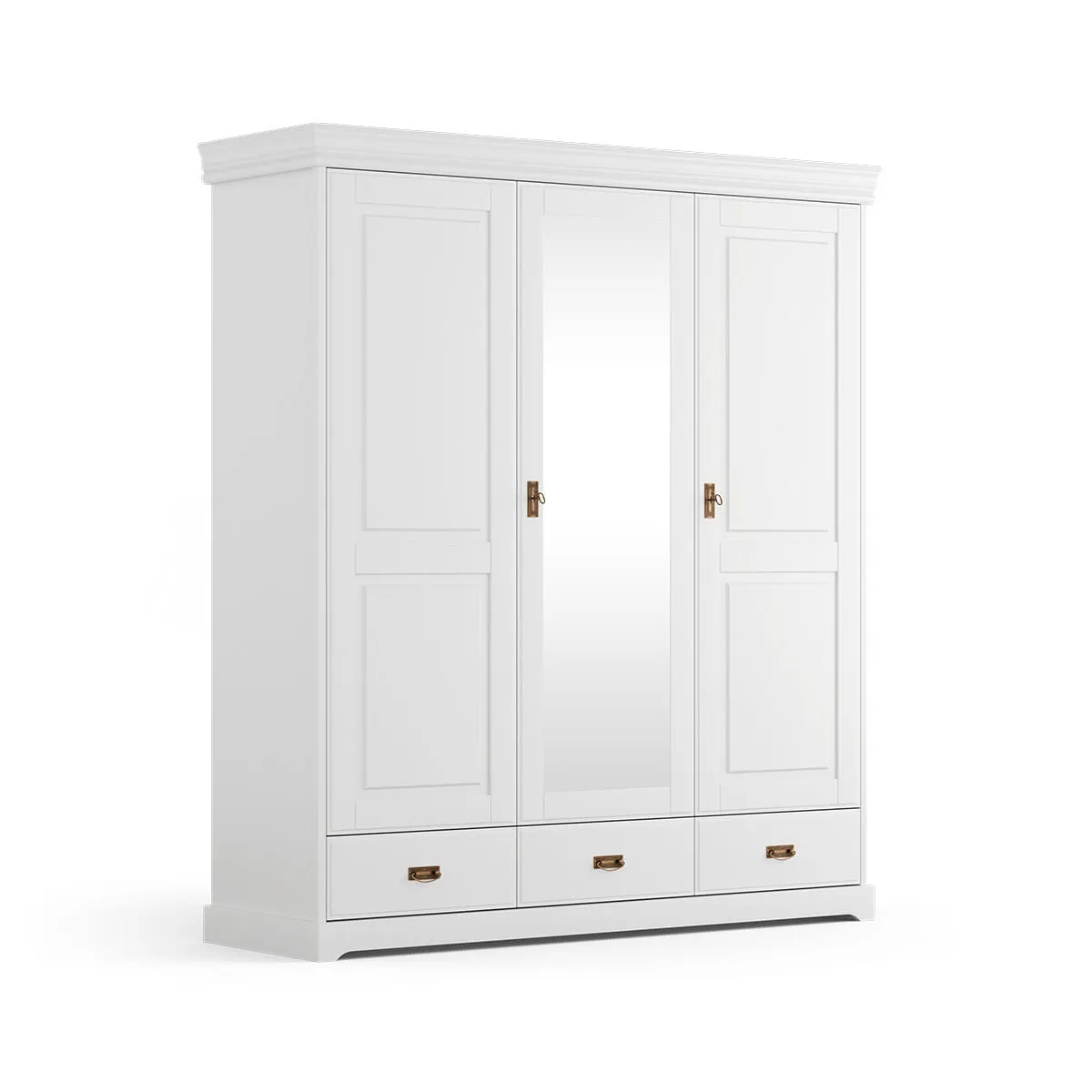 Szafa 3-drzwiowa z 3 szufladami i lustrem sosnowa Toskania Kolor Biały Szafa 3-drzwiowa z 3 szufladami i lustrem sosnowa Toskania Kolor Biały