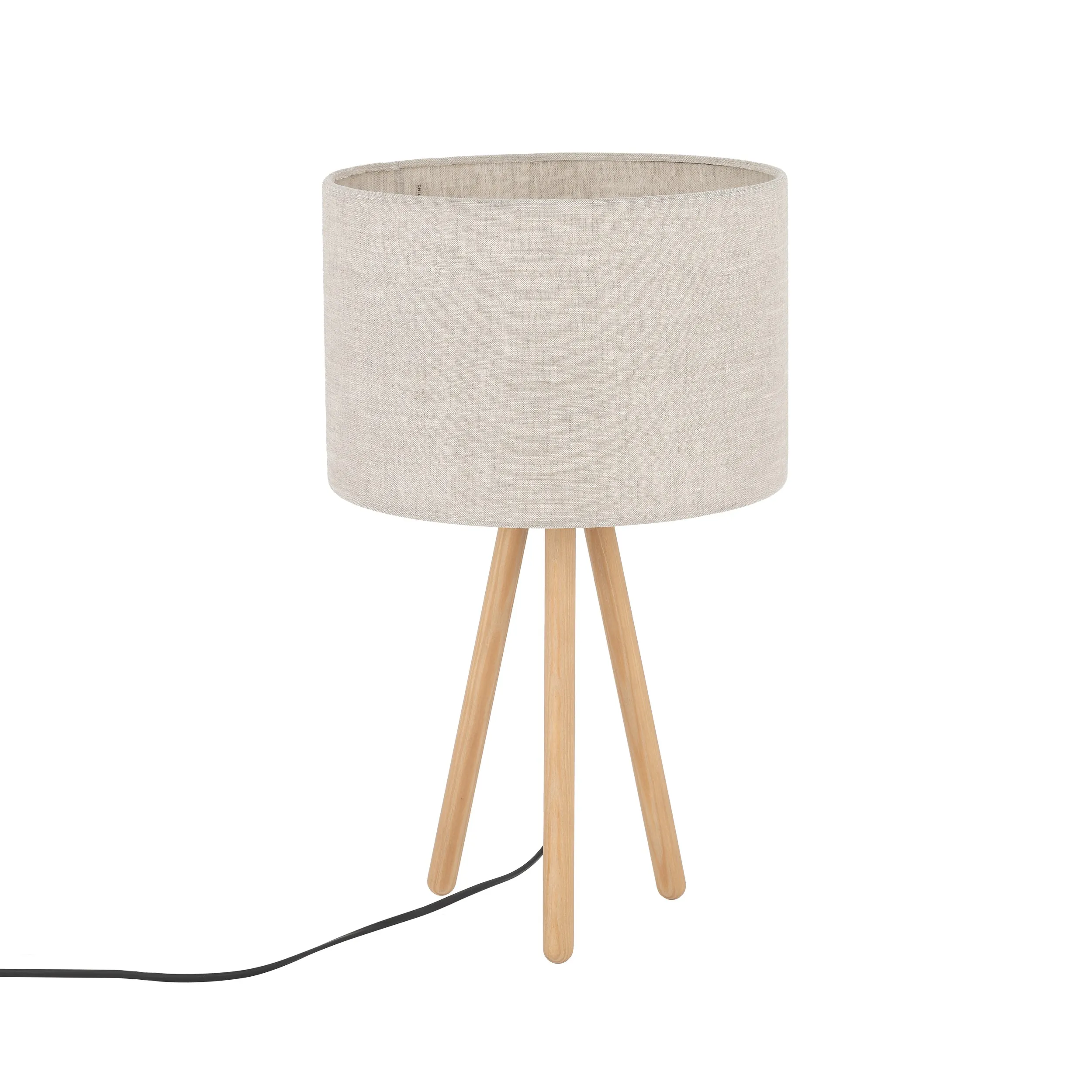Lampka nocna TOKYO NATURE drewniana sosna postarzana okrągły brązowy abażur z tkaniny 46x30cm