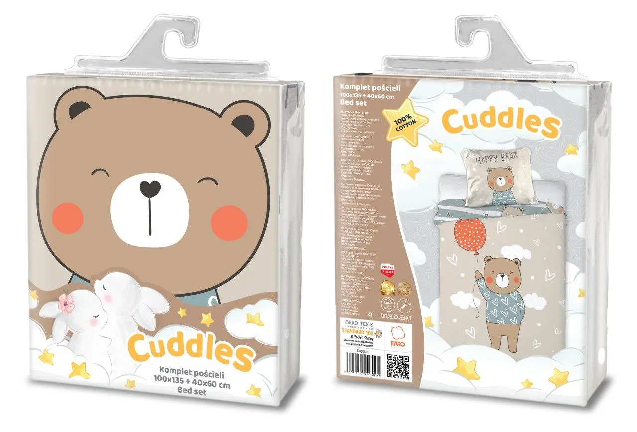 Pościel komplet dla dzieci PRZYTULAKI 026 bawełna 100X135+40X60 MIŚ BALONIK wielokolorowy - FARO_30828