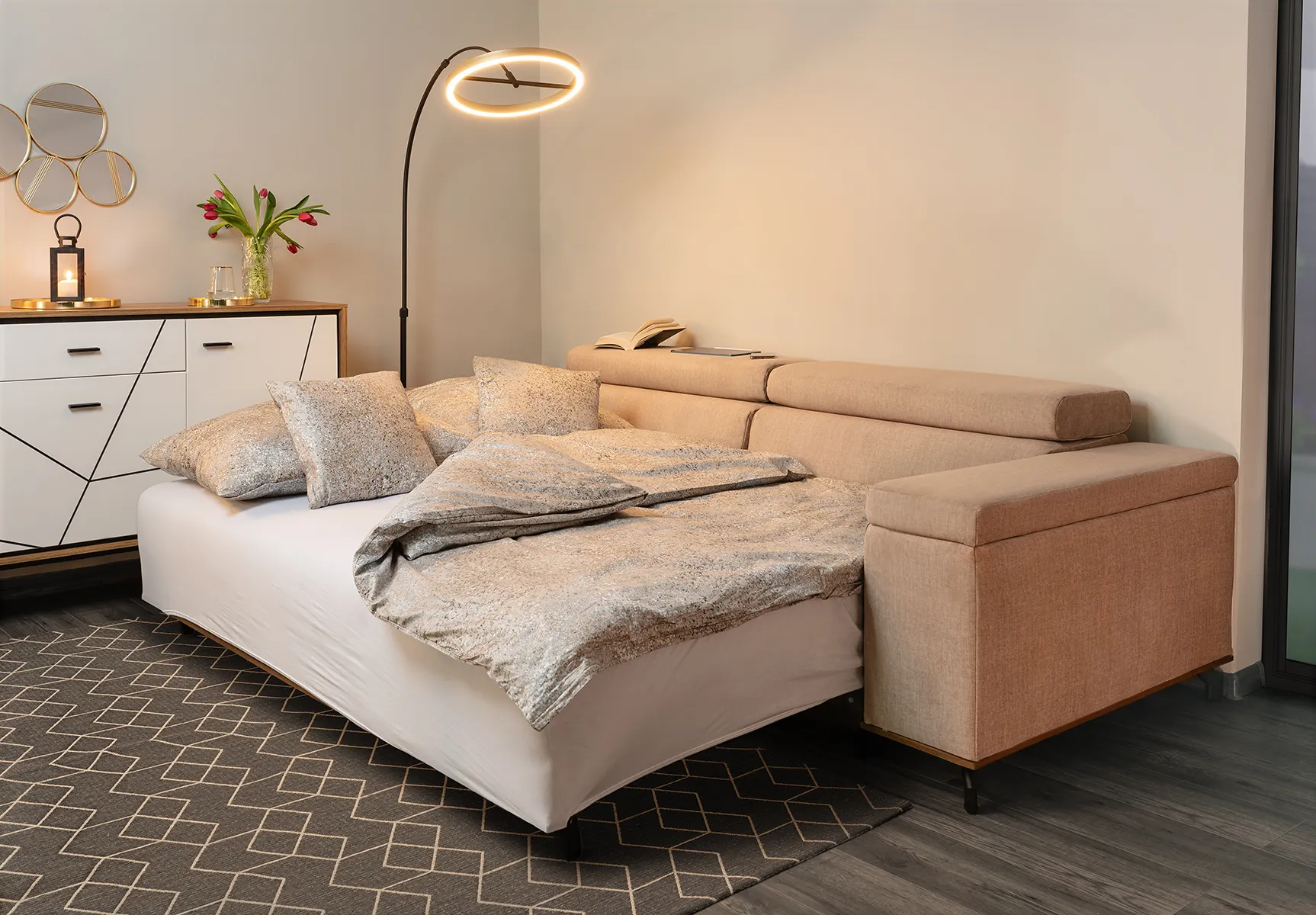 Lampa podłogowa BREST ledowa ściemniacz nożny 180 cm czarno-złota - 3016-104L