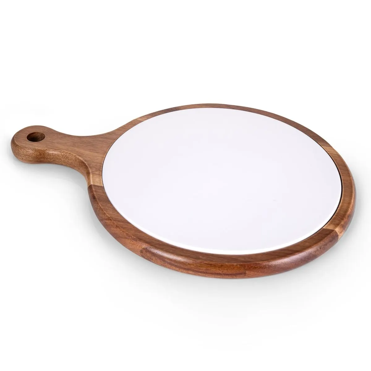 Deska do serwowania z rączką DUKA ACACIA 39x29 cm biała brązowa