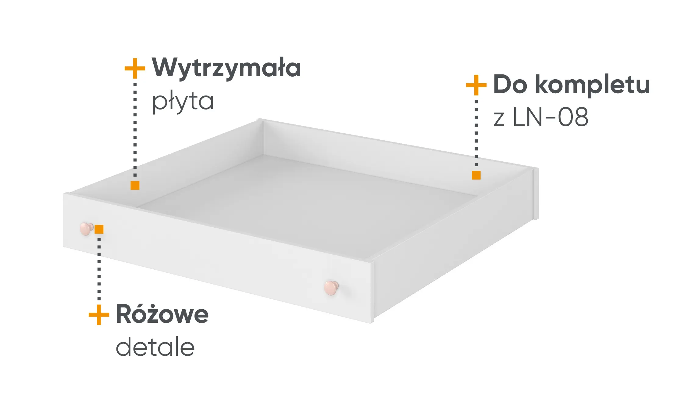 Szuflada do łóżka LUNA LN-09 biało-różowa - LN9BR