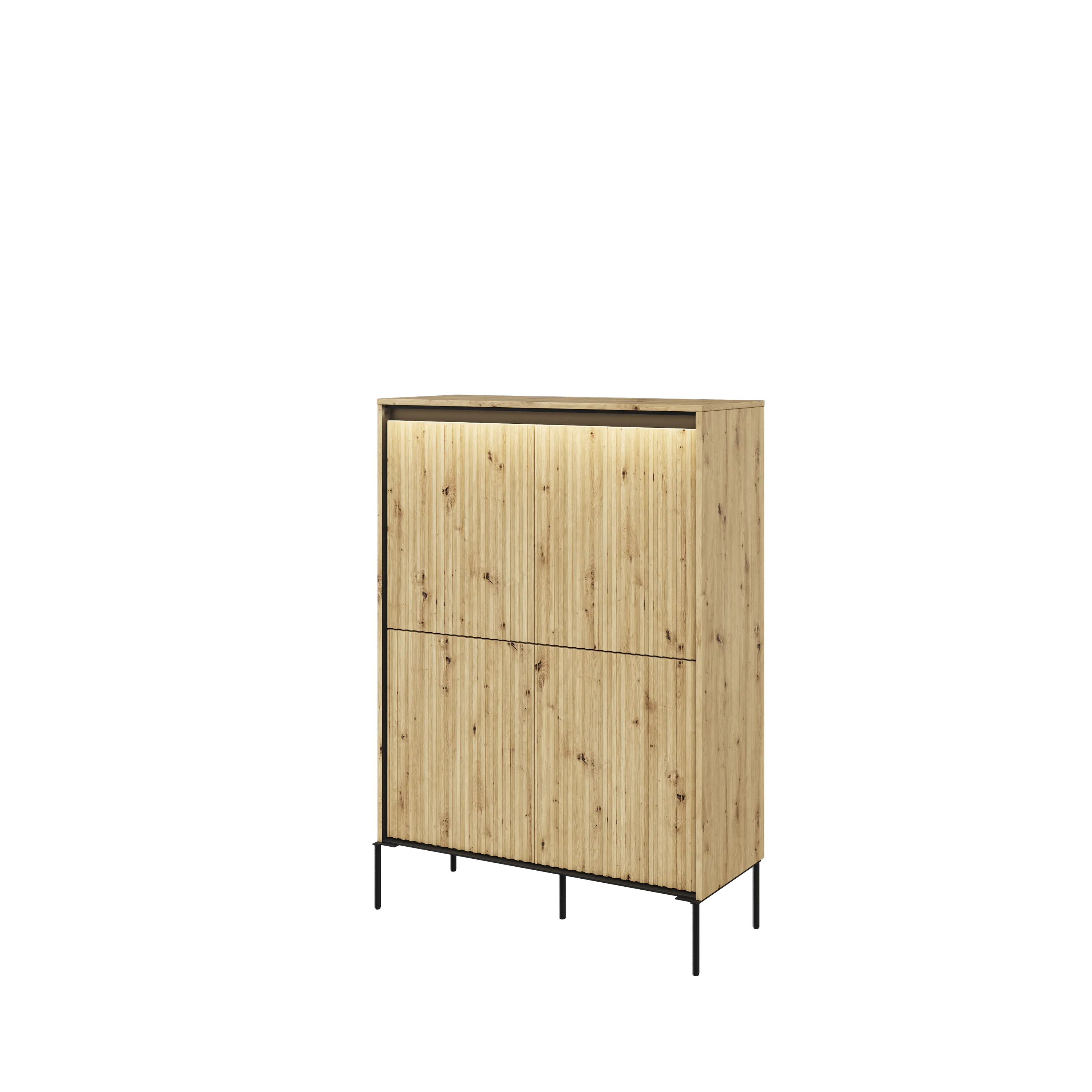 Wysoka komoda z oświetleniem TREND TR-03 4D ryflowana dąb artisan/czarny - TR3DAC-V2