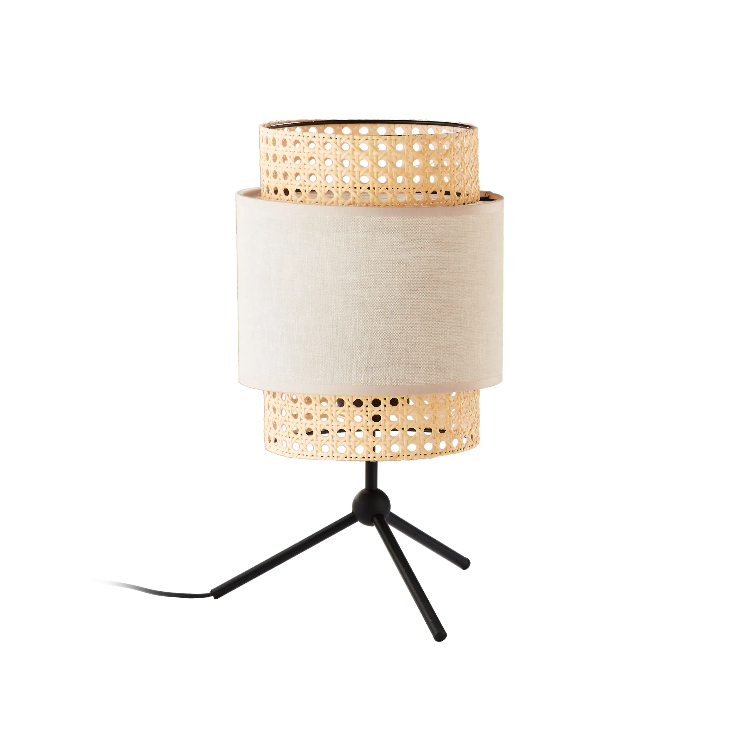 Lampka nocna BOHO NATURE czarna z brązowym kloszem z tkaniny i plecionki 40x20cm
