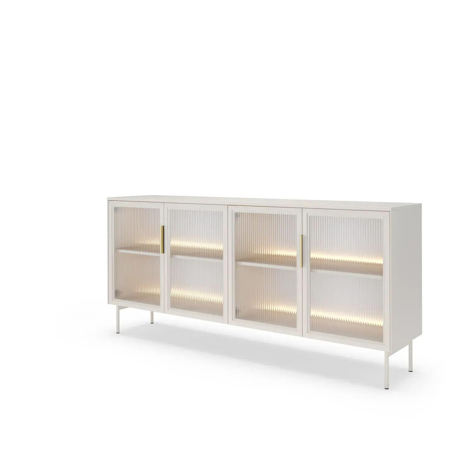 Komoda z przeszkleniem 4-drzwiowa LUMI 181cm LED kaszmir złote uchwyty