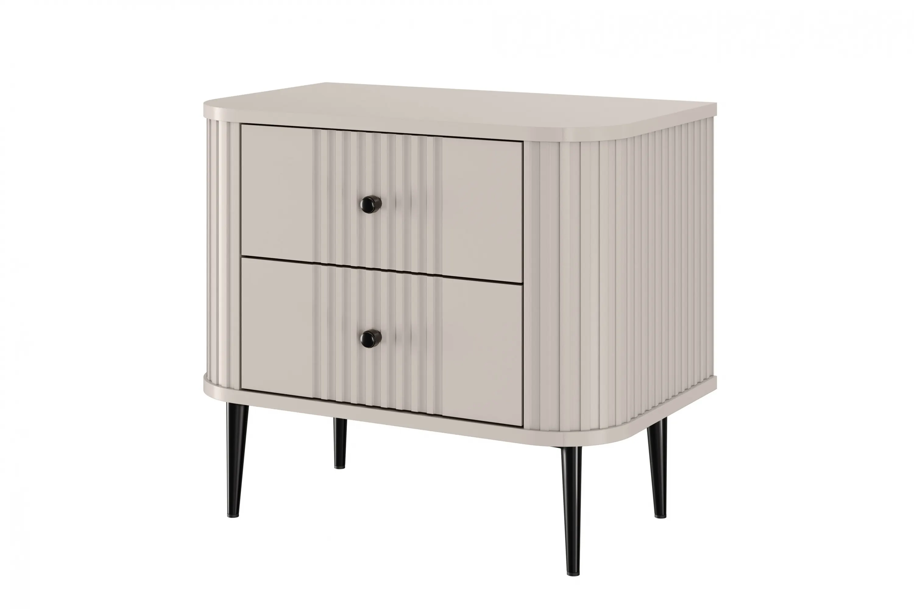 Szafka nocna z 2 szufladami VESPER 56 zestaw 2 sztuk ryflowany front cashmere czarne nogi - B_163827