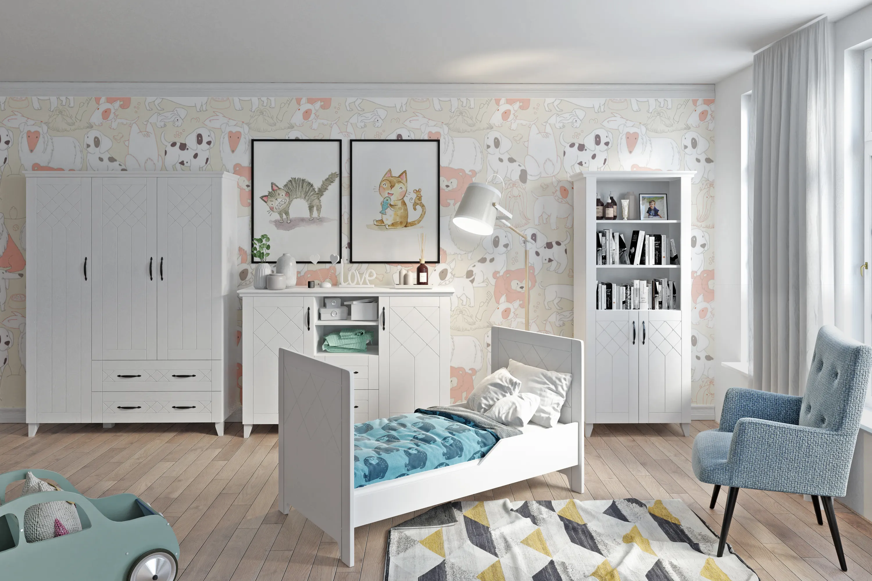 Szafa 3-drzwiowa z szufladami CLASSIC 140x185 biała - BAN_CLA-2