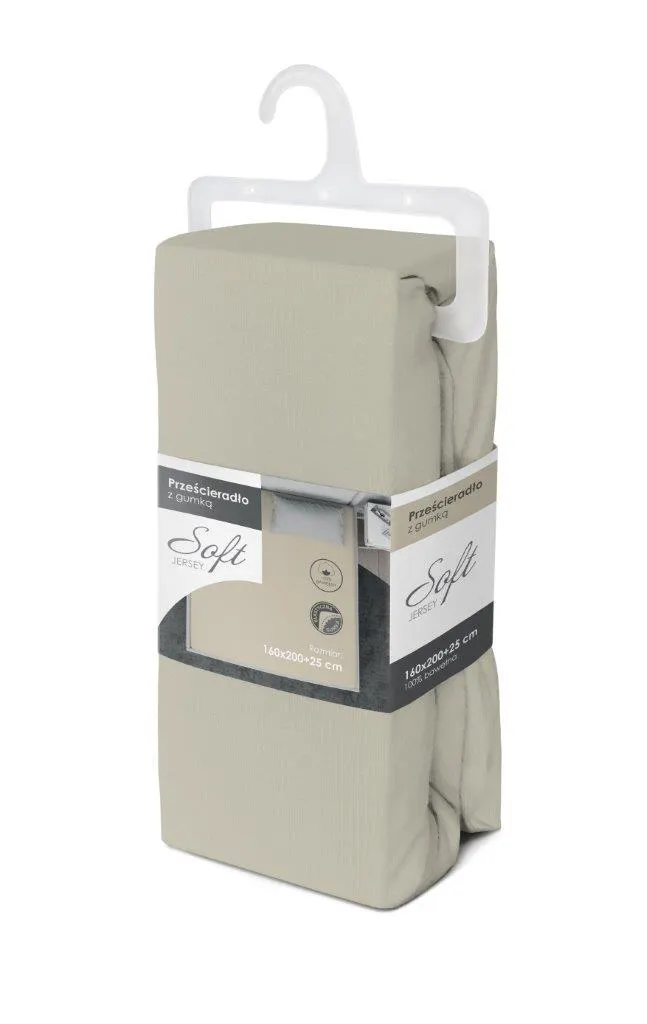 Prześcieradło z gumką SOFT 160X200+25 jersey bawełna ecru - FARO_28551
