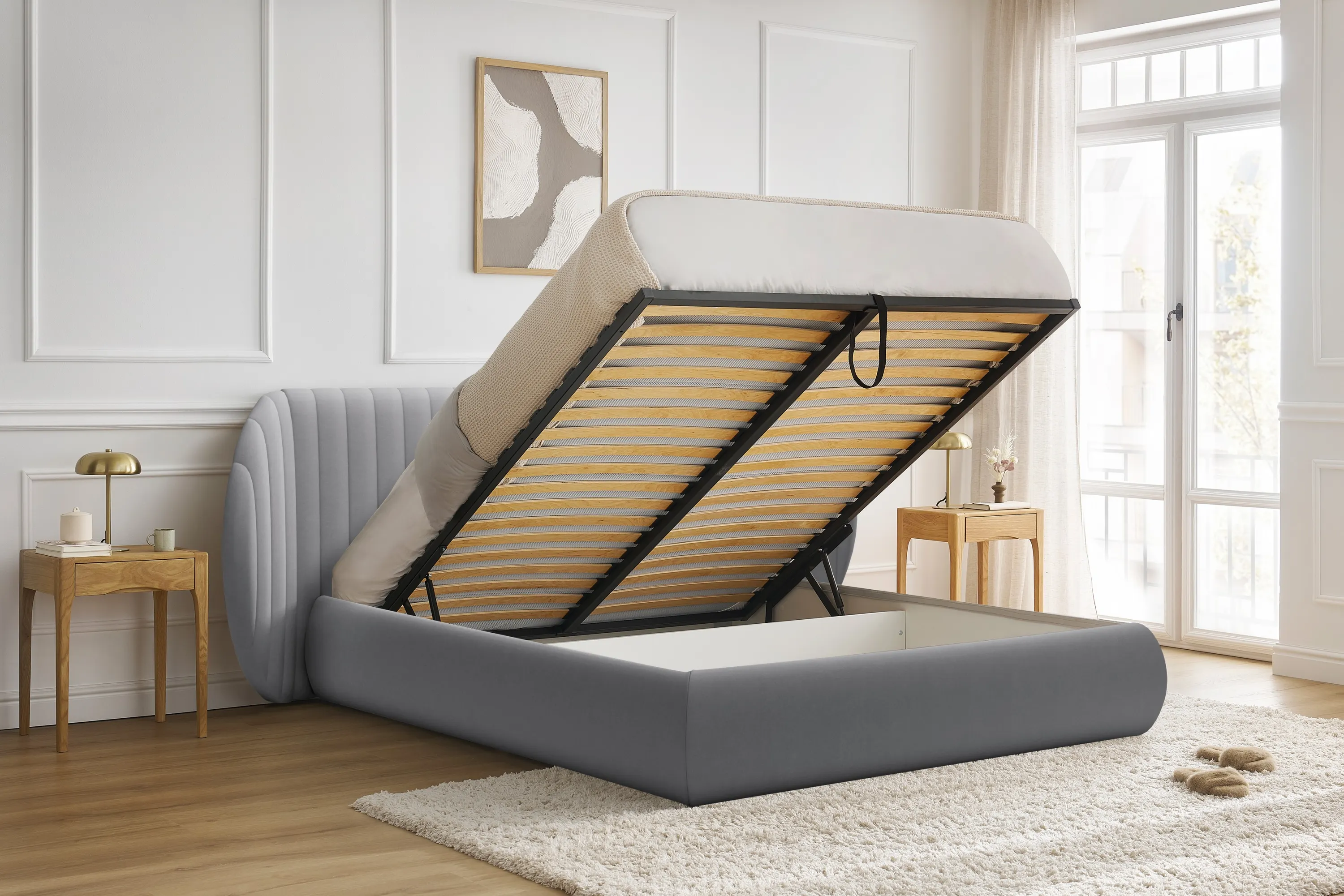 Łóżko Galin z pojemnikiem / 160x200 / Velluto 15 - szary - B_158692