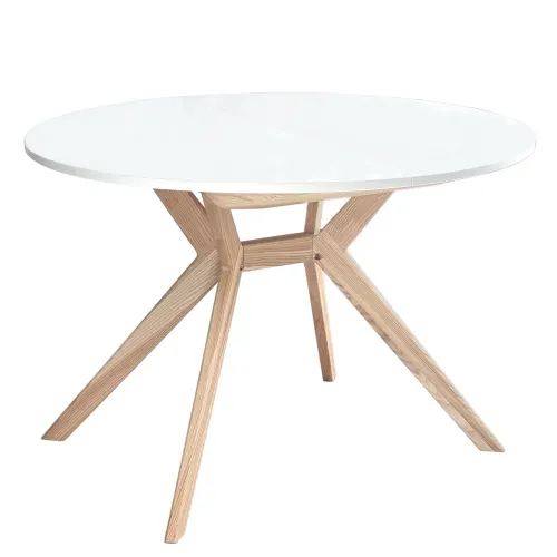 Okrągły stół rozkładany BIJU 120-170cm biały jesion