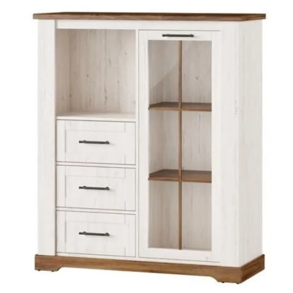 Witryna COUNTRY 15 1-drzwiowa z szufladami i wnęką dąb naturalny biała 137x116x45cm