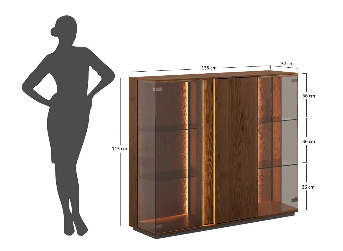 Witryna niska szklana dębowa COLLODI z oświetleniem - tabacco - ZICOL13T