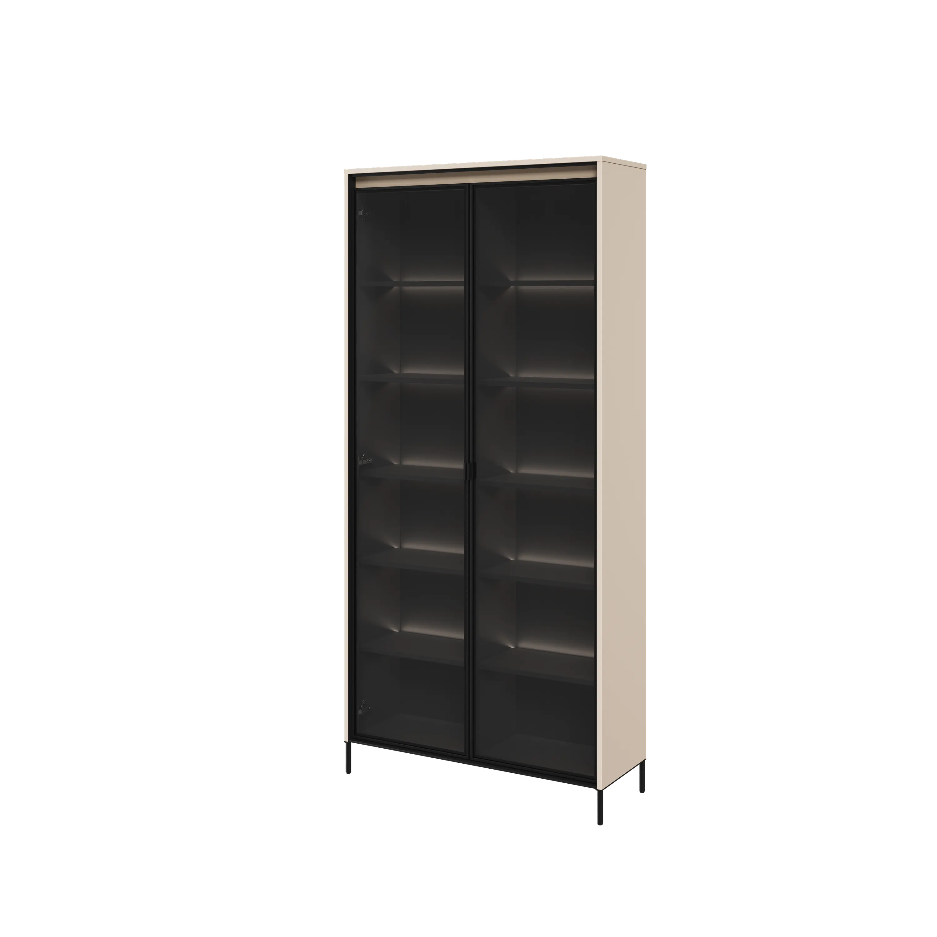 Witryna z oświetleniem TREND TR-07 2D beż piaskowy/czarny Meble, Szafka, Półka