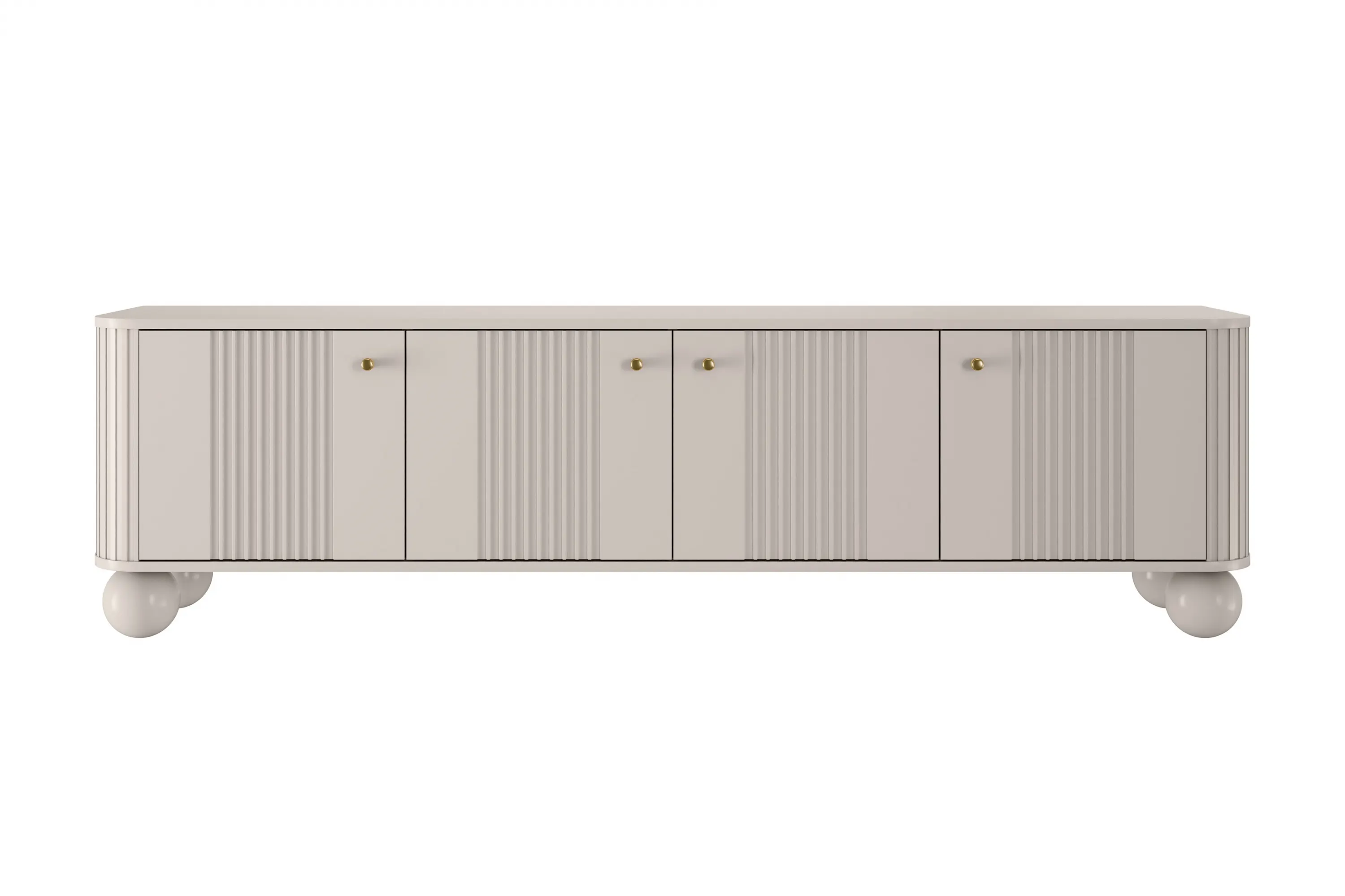 Szafka RTV 4-drzwiowa VESPER RTV 187 ryflowany front cashmere złote uchwyty nogi kule - B_163723