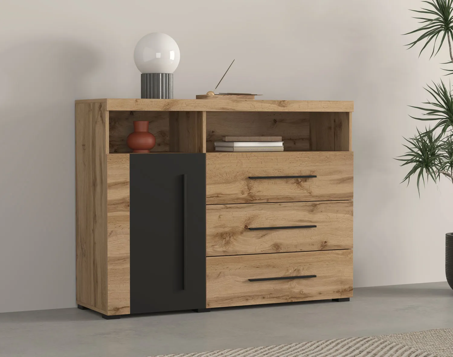 Komoda 1-drzwiowa z szufladami ROGER 1D3S dąb wotan - 22N2ZH47