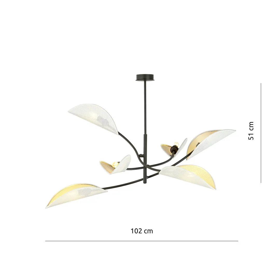 image lampa sufitowa, kwiatowy żyrandol, metalowy stelaż, absorpcja światła, kolor czarny