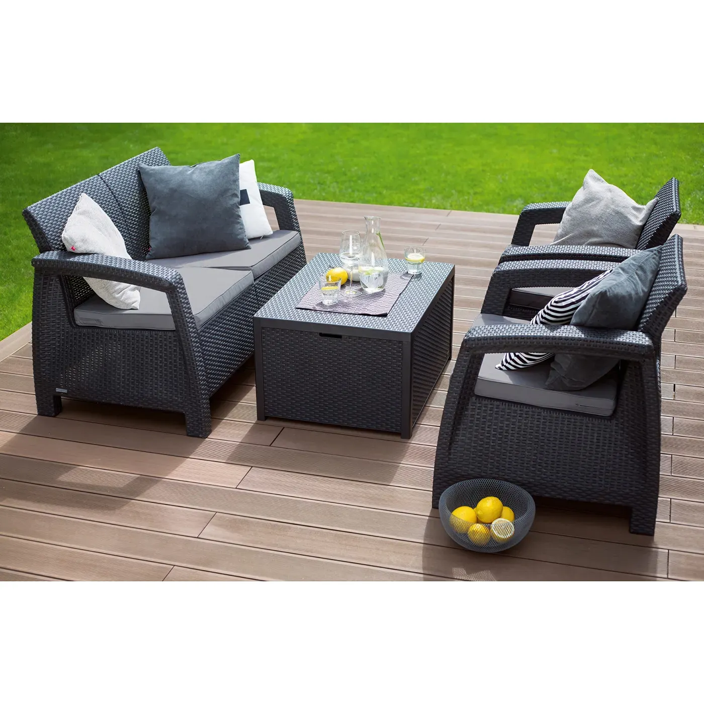 Zestaw ogrodowy LOARA CAFFE sofa 2-osobowa 2 fotele + stolik beżowy