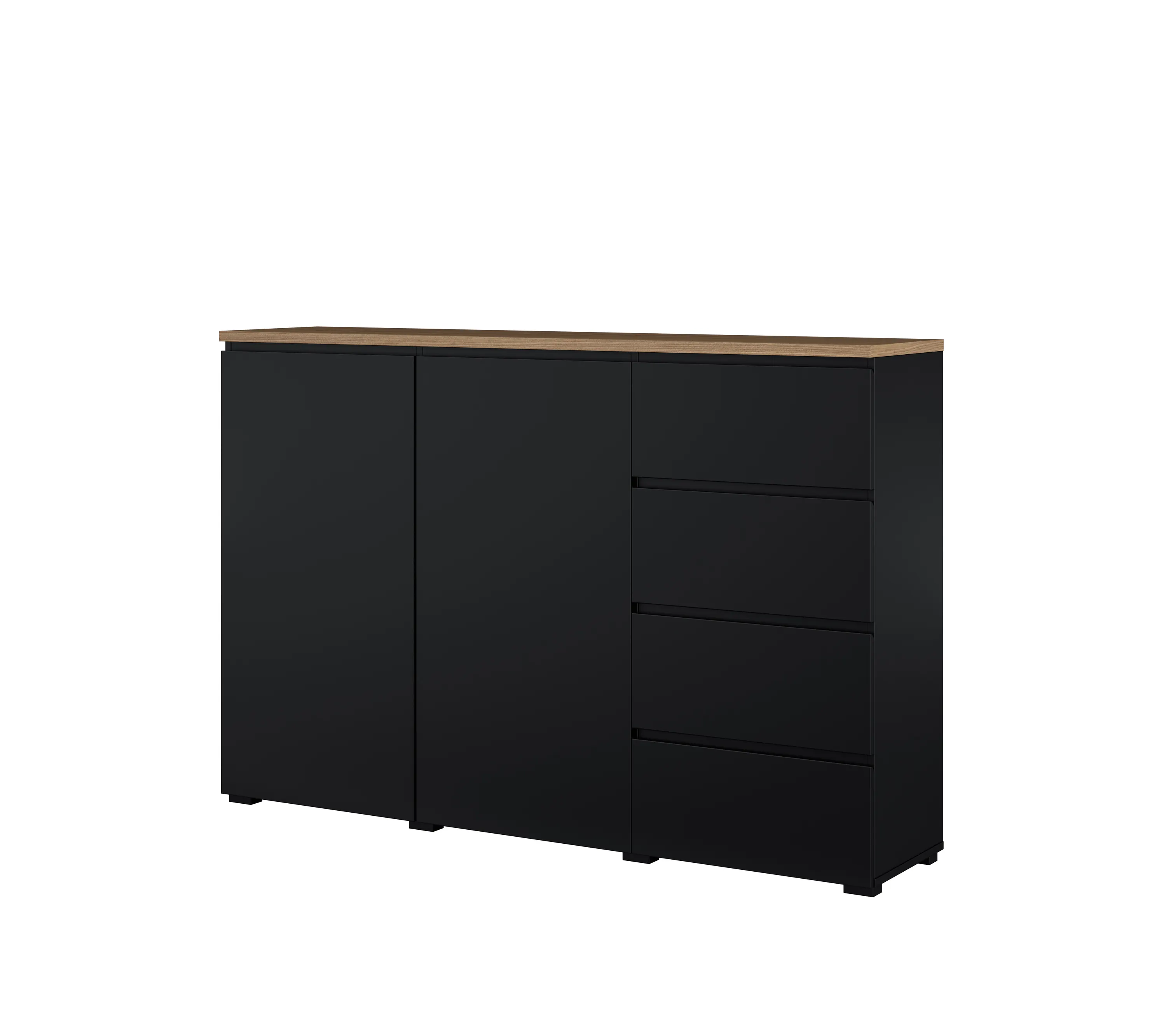 image meble, komoda, czarna, drewniany blat, szuflady